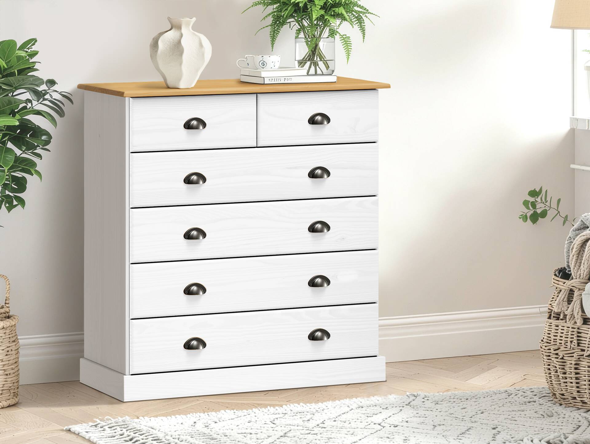 KUNO Kommode 4+2 Schubkästen, Material Massivholz, Kiefer Kiefer weiss