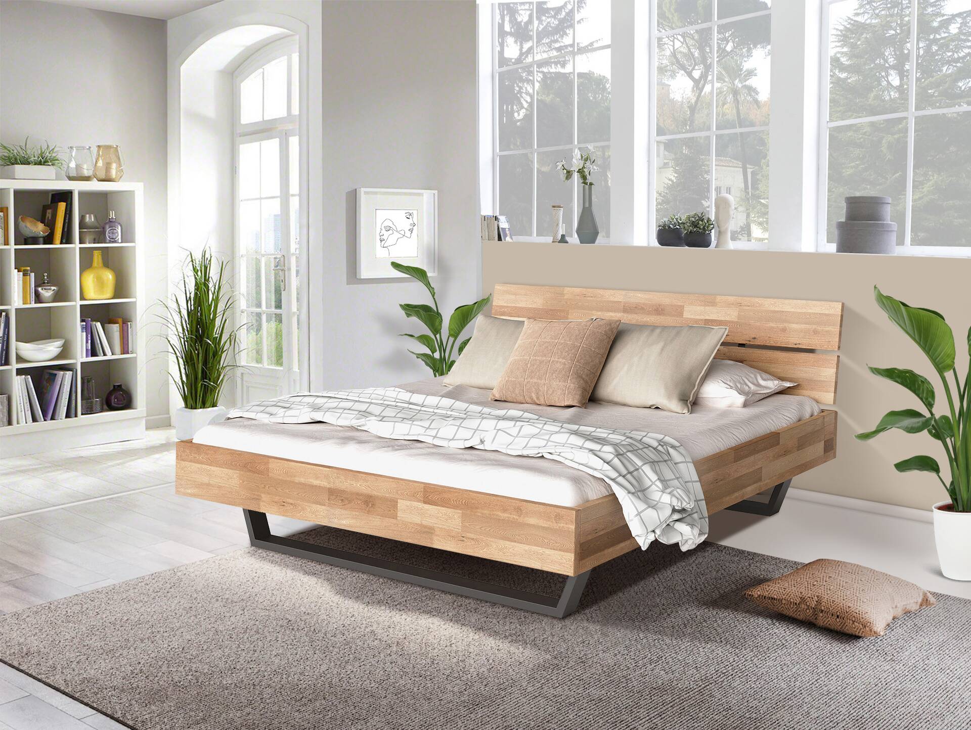 LÖWEN Kufenbett mit Kopfteil, Material Massivholz 140 x 220 cm | Wildeiche geölt