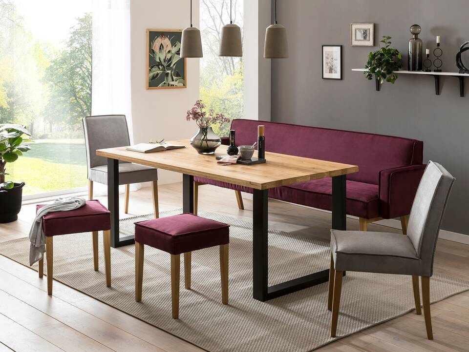 LORAN Polsterbank/Küchenbank ohne Armlehnen, Material Massivholz Eiche, Stoffbezug in 2 Farben erhältlich 200 cm | Grau