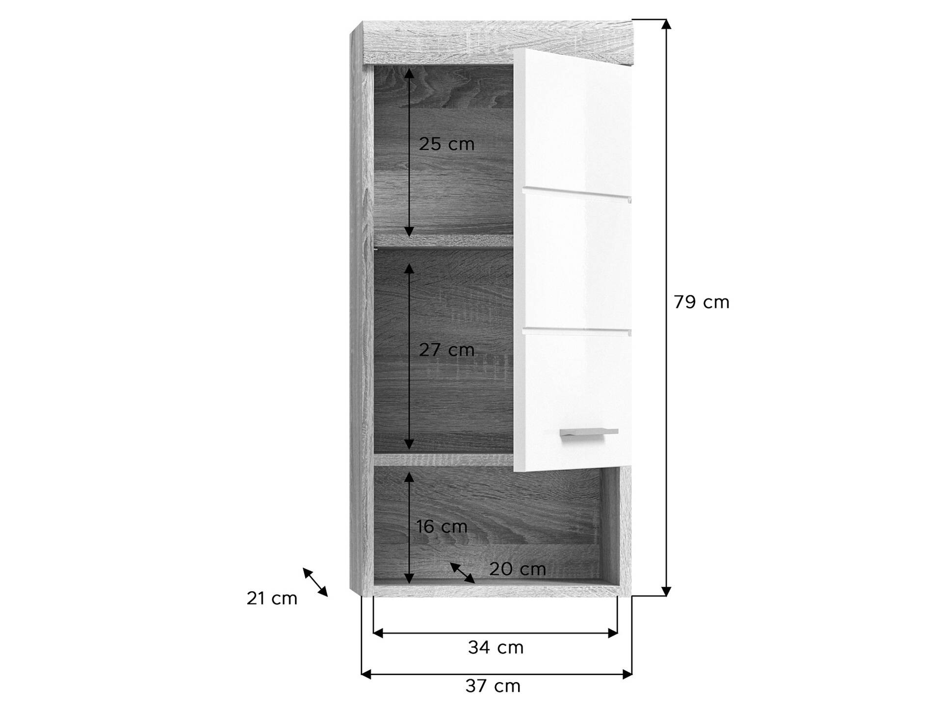 LUCERA Hängeschrank fürs Badezimmer, Material Dekorspanplatte, Weiss/Eiche Sonoma Nachbildung 