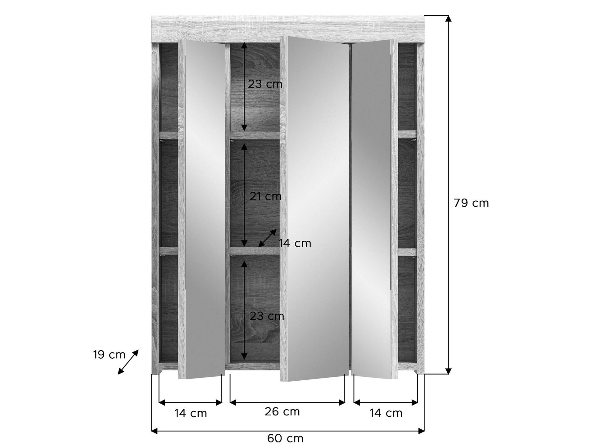 LUCERA Spiegelschrank, Material Dekorspanplatte, Sonoma Eiche Nachbildung 