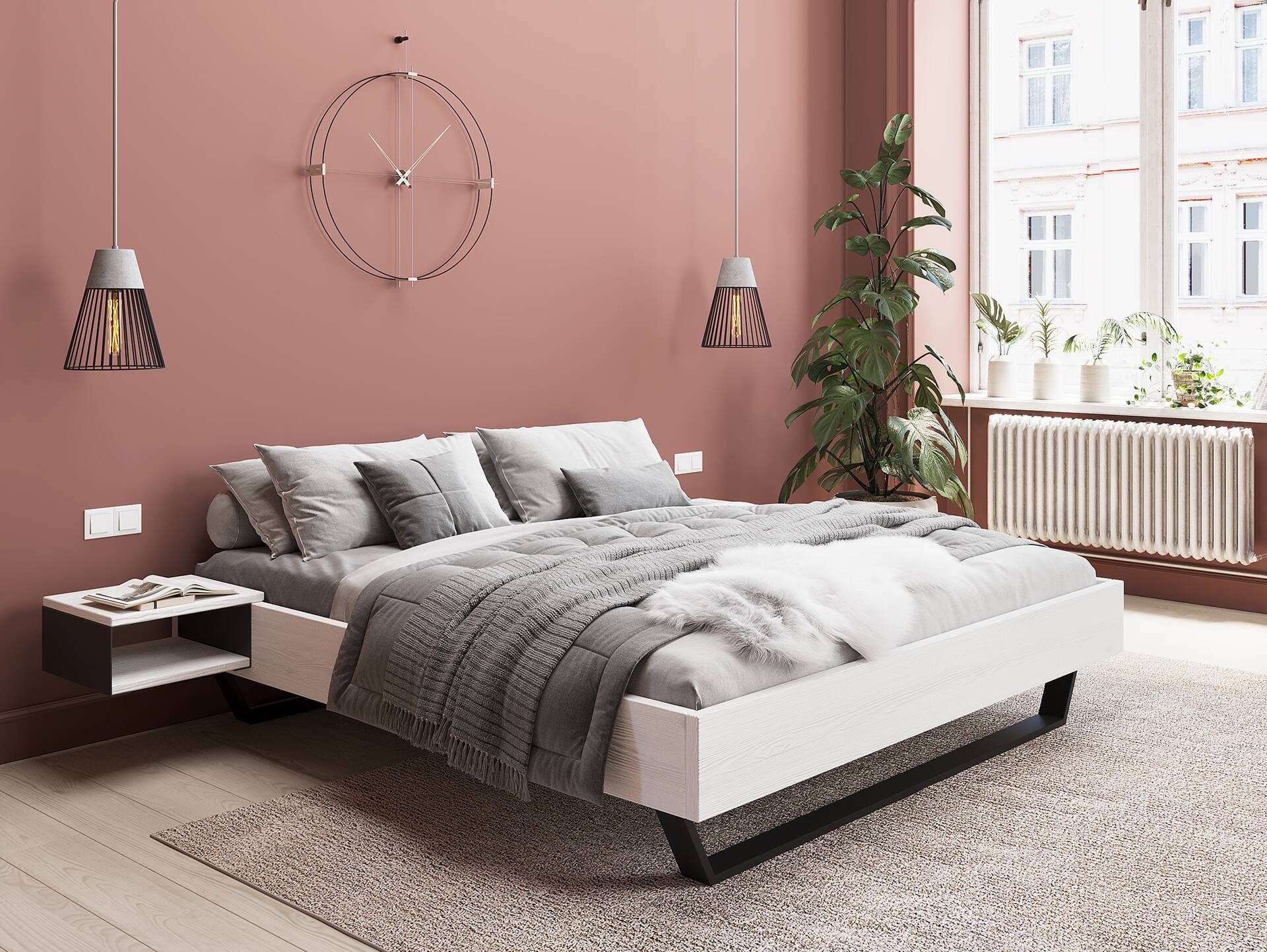 LUKY Kufenbett ohne Kopfteil, Material Massivholz, Fichte weiss/Kufen schwarz 90 x 200 cm
