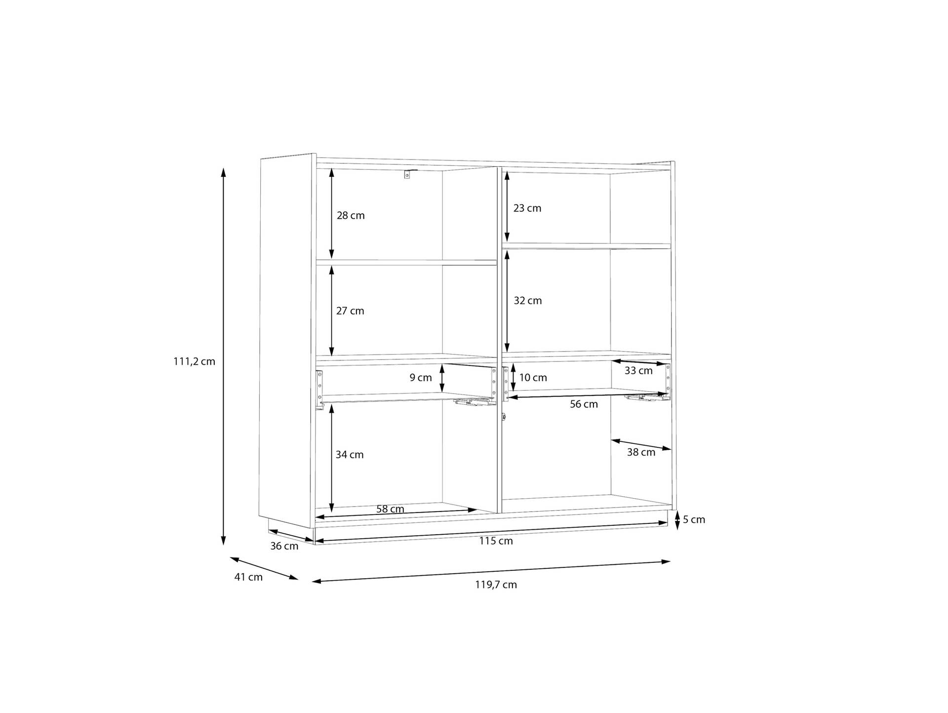 LENNOX Highboard, Material Dekorspanplatte,  lichtgrau/Valencia Oak Dekor 