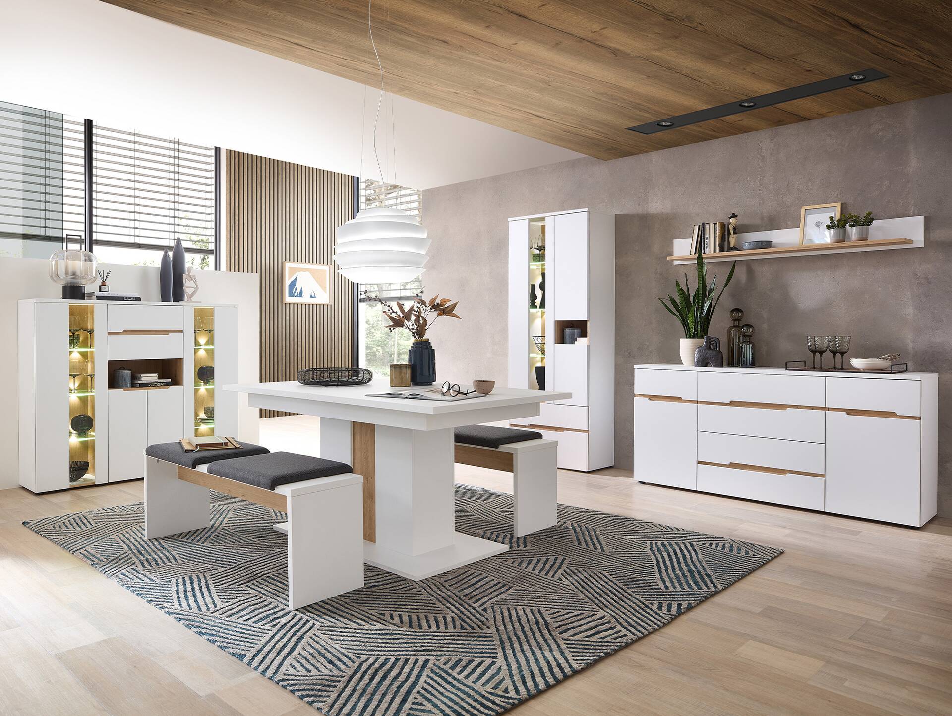 MAILAND Highboard, Material Dekorspanplatte Weiss