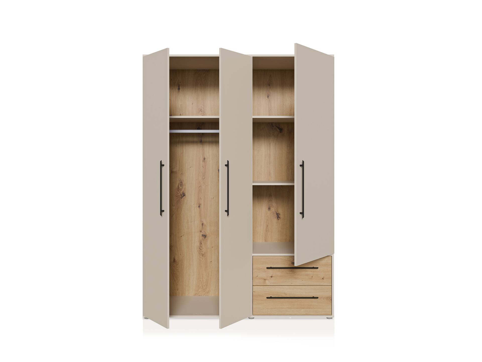 MANIKO Kleiderschrank, Material Dekorspanplatte 3-türig | sand / Artisan eichefarbig