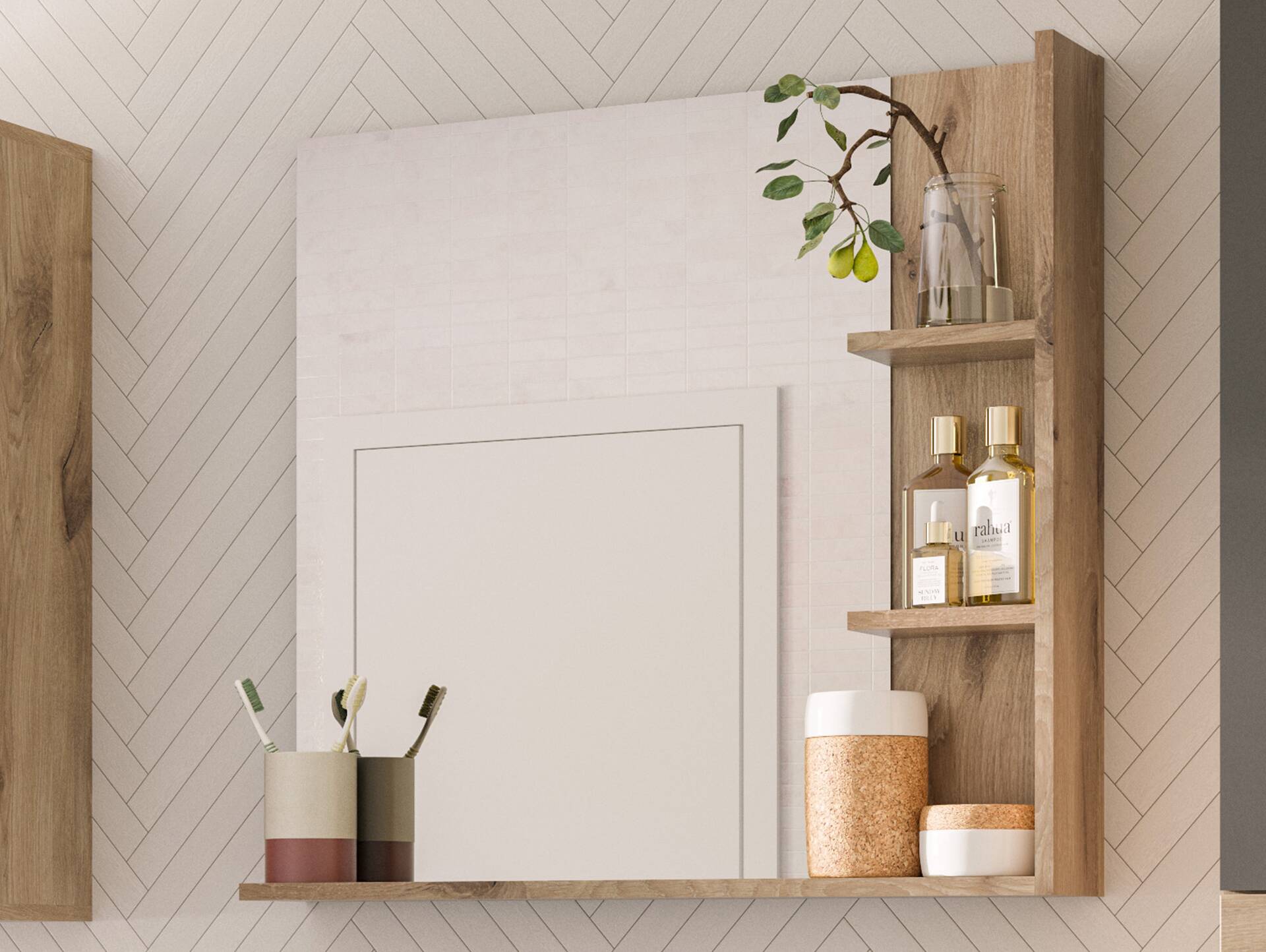 MORANO Spiegel mit Regal, Material Dekorspanplatte, Nox Oak Nachbildung 