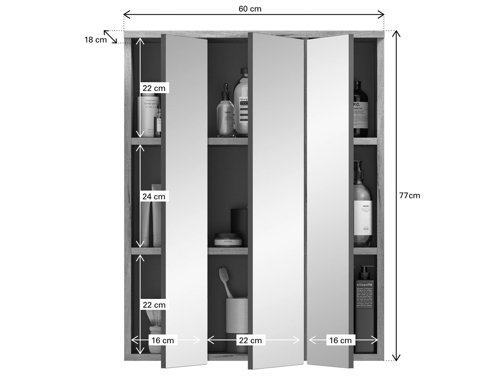 MORANO Spiegelschrank, Material Dekorspanplatte, Nox Oak Nachbildung 