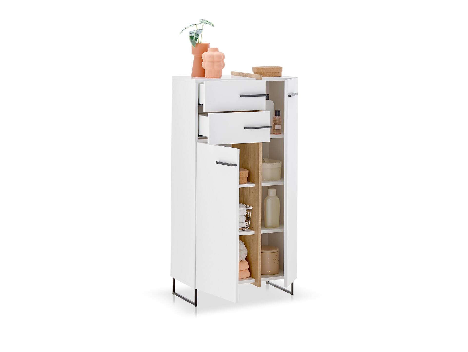 PIDERO Kommode, Material Spanplatte, weiss/eichefarbig 