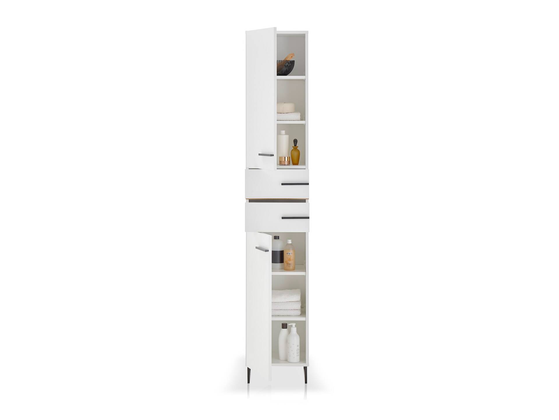 PIDERO Hochschrank, Material Spanplatte, weiss/eichefarbig 