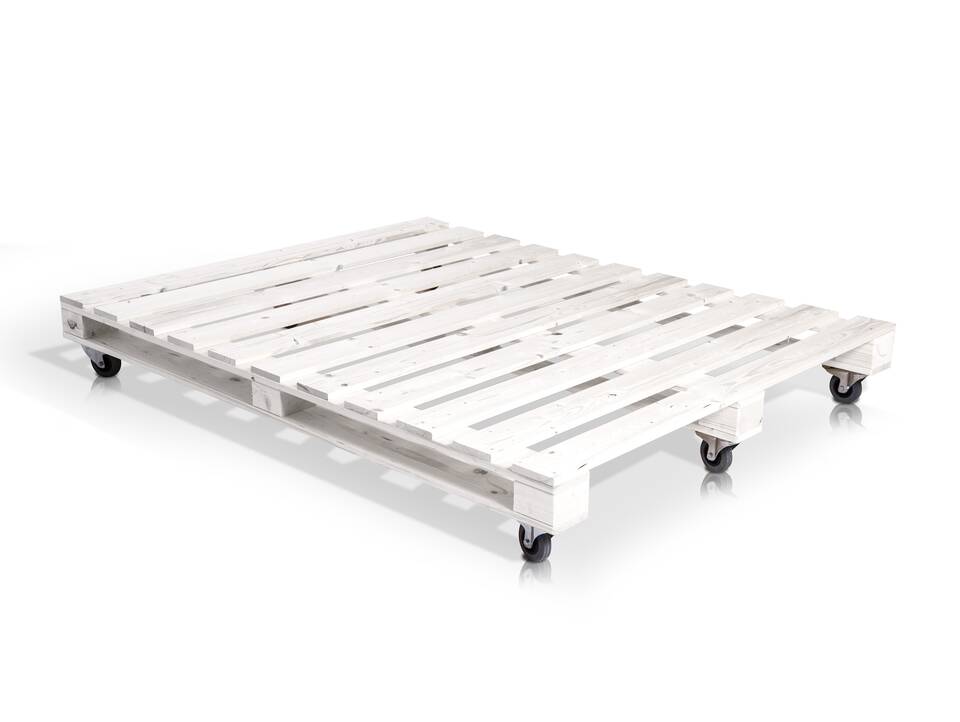 PALETTI Massivholzbett / Palettenbett 120 x 200 cm | Fichte weiss