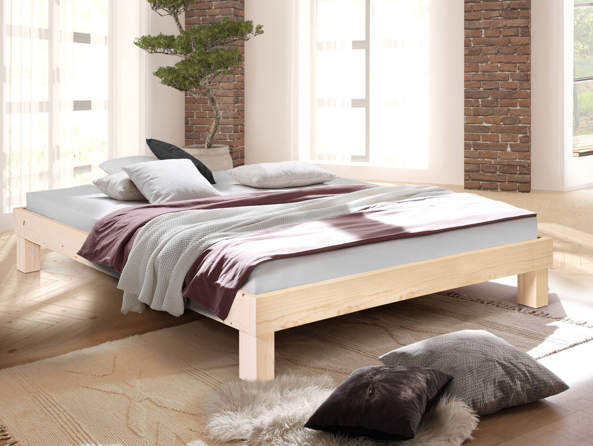 PUMBA Massivholzbett ohne Kopfteil, Material Massivholz, Fichte 180 x 200 cm | natur | Standardhöhe