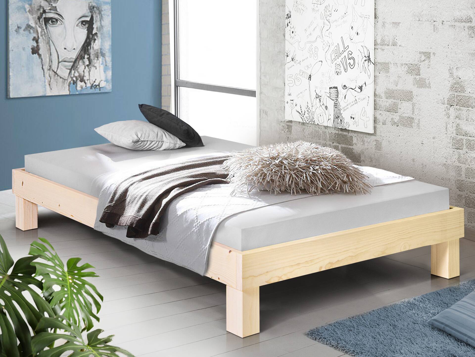 PUMBA Massivholzbett ohne Kopfteil, Material Massivholz, Fichte 120 x 200 cm | natur | Standardhöhe