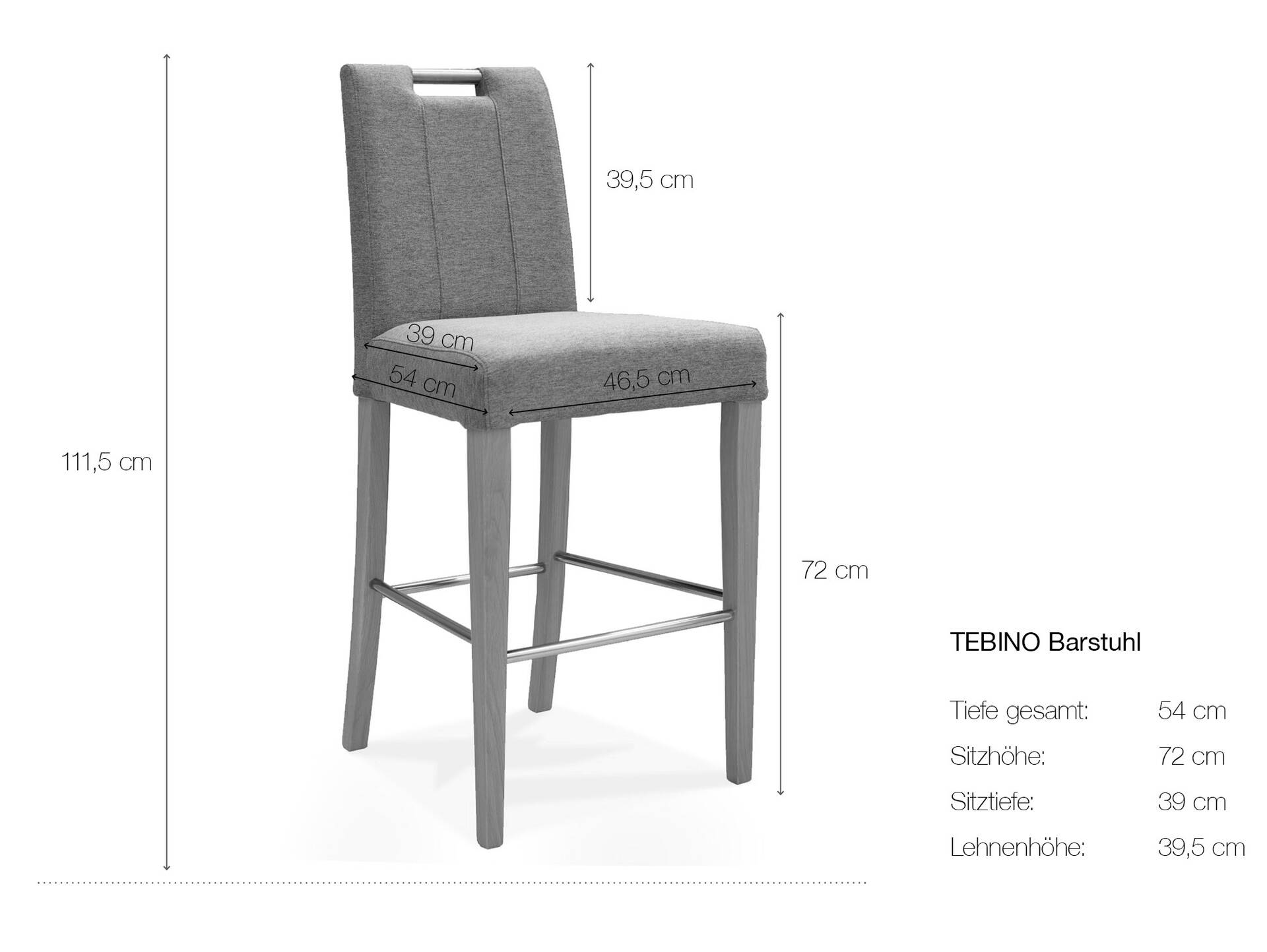 TEBINO Barstuhl, Gestell Massivholz/Stoffbezug Eiche | walnut