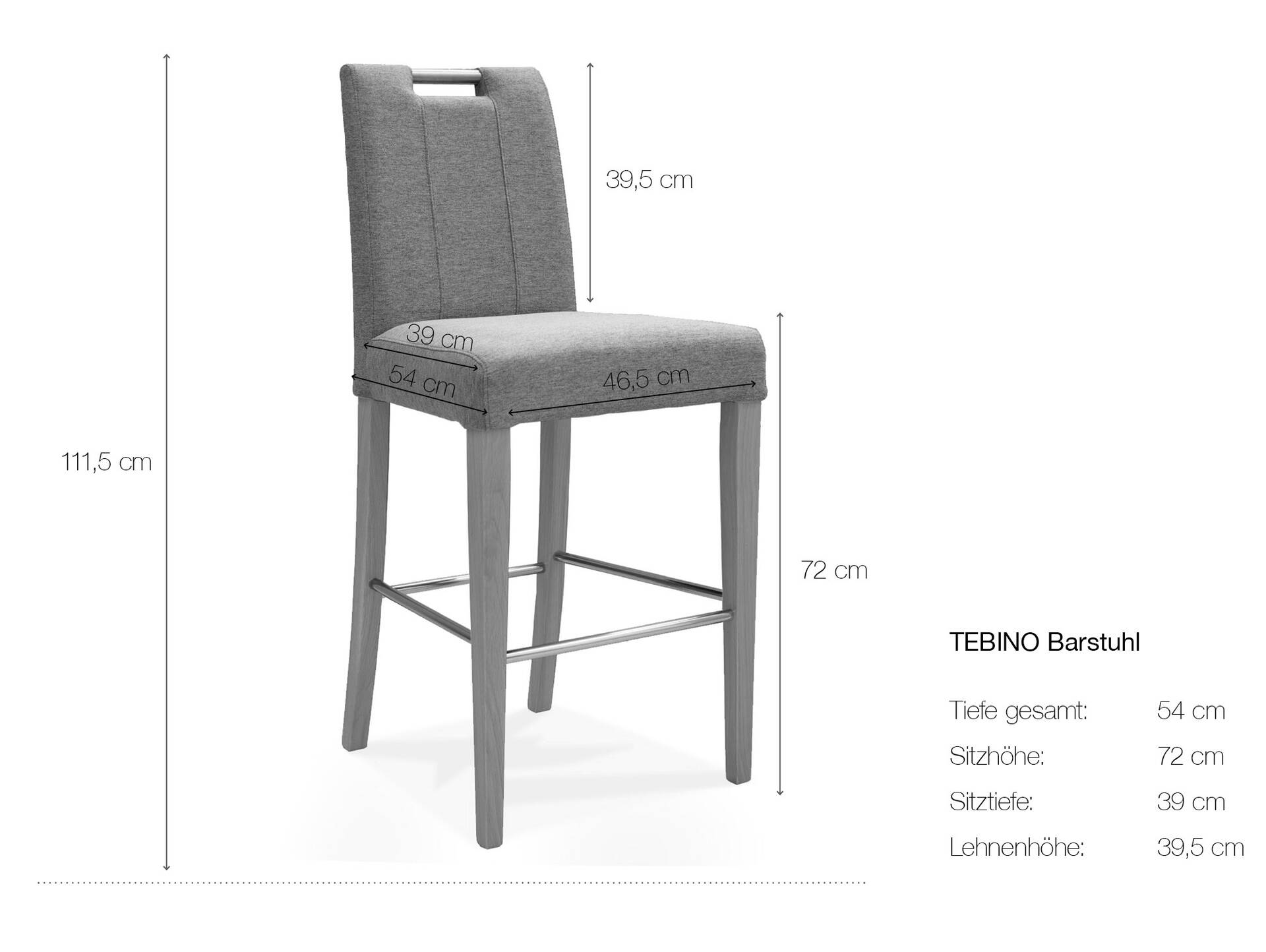 TEBINO Barstuhl, Gestell Massivholz/Stoffbezug Buche | grau