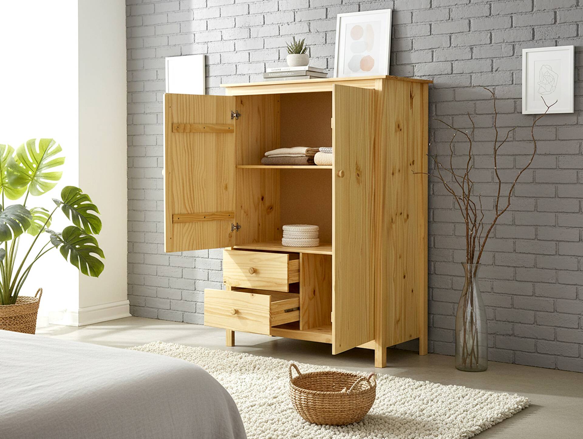 TOBINO Kleiderschrank/Wäscheschrank 2trg, Material Massivholz, Kiefer Kiefer natur | Holz