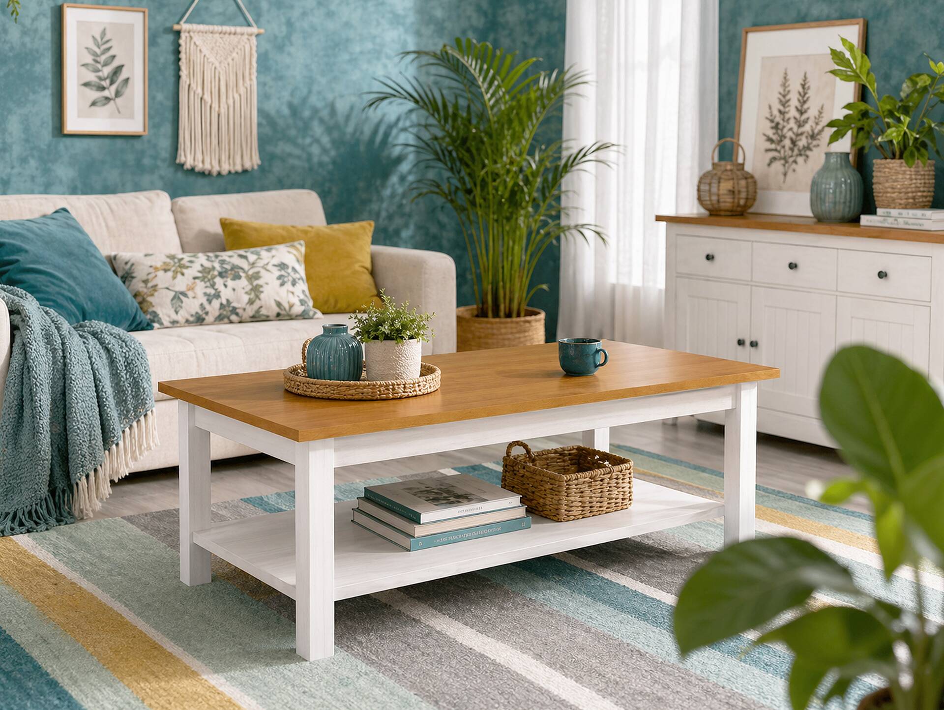 TRICO Couchtisch, Material Massivholz, weiss/eichefarbig, 100x50 cm 
