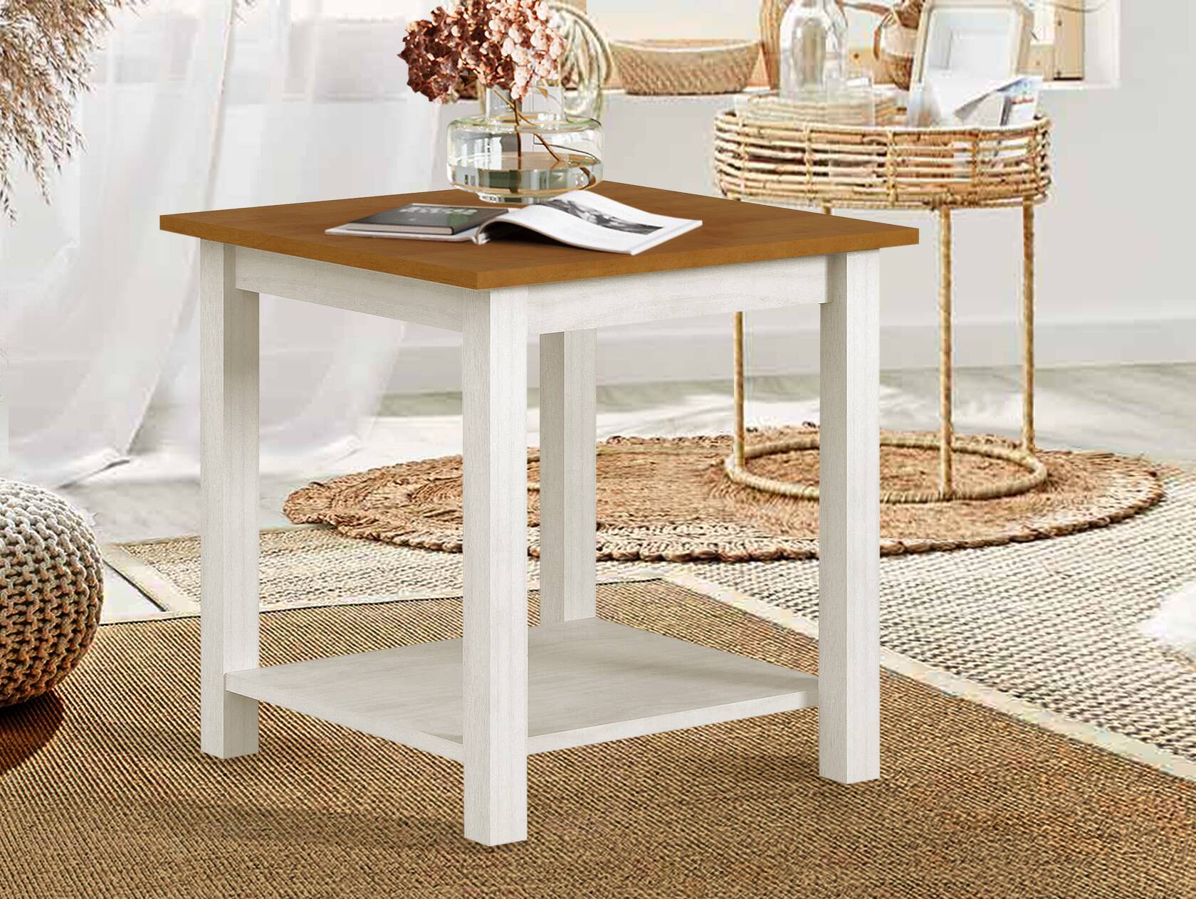 TRICO Couchtisch, Material Massivholz, weiss/eichefarbig, 50x50 cm 