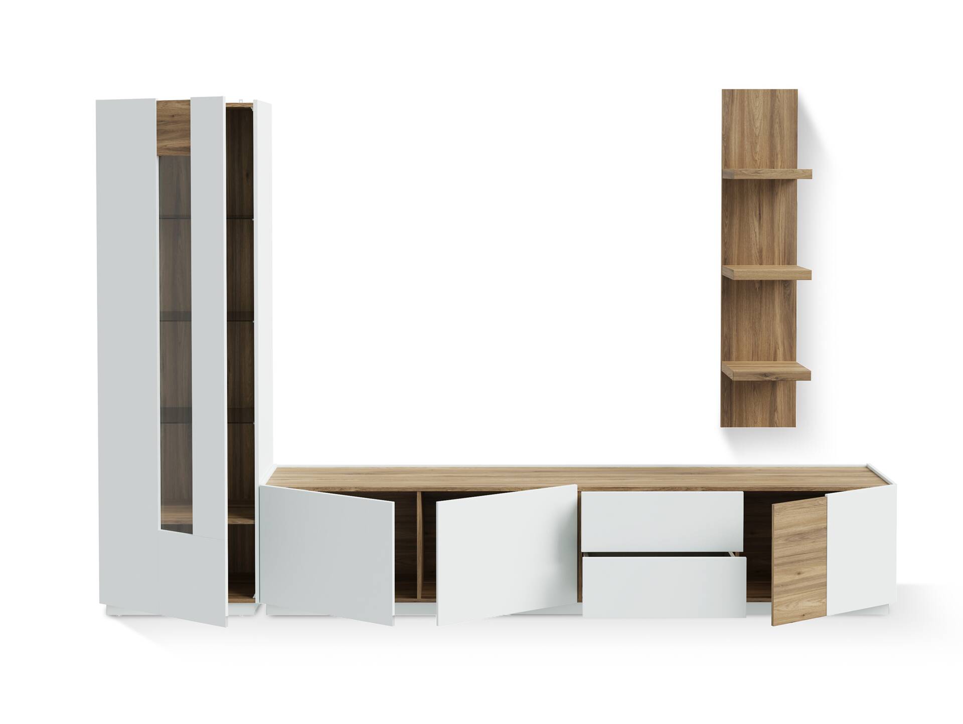 LENNOX Wohnwand II, Material Dekorspanplatte, lichtgrau/Valeria Oak Dekor 