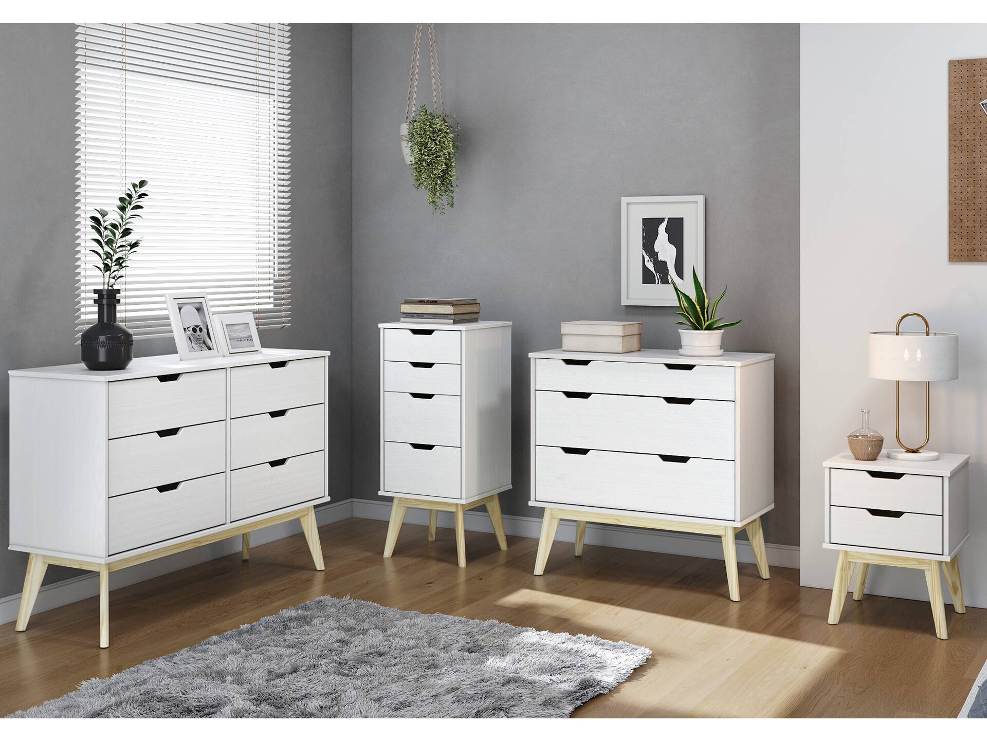 BARNY Kommode 6 Schubkästen, Material Massivholz, Kiefer Kiefer weiss lackiert