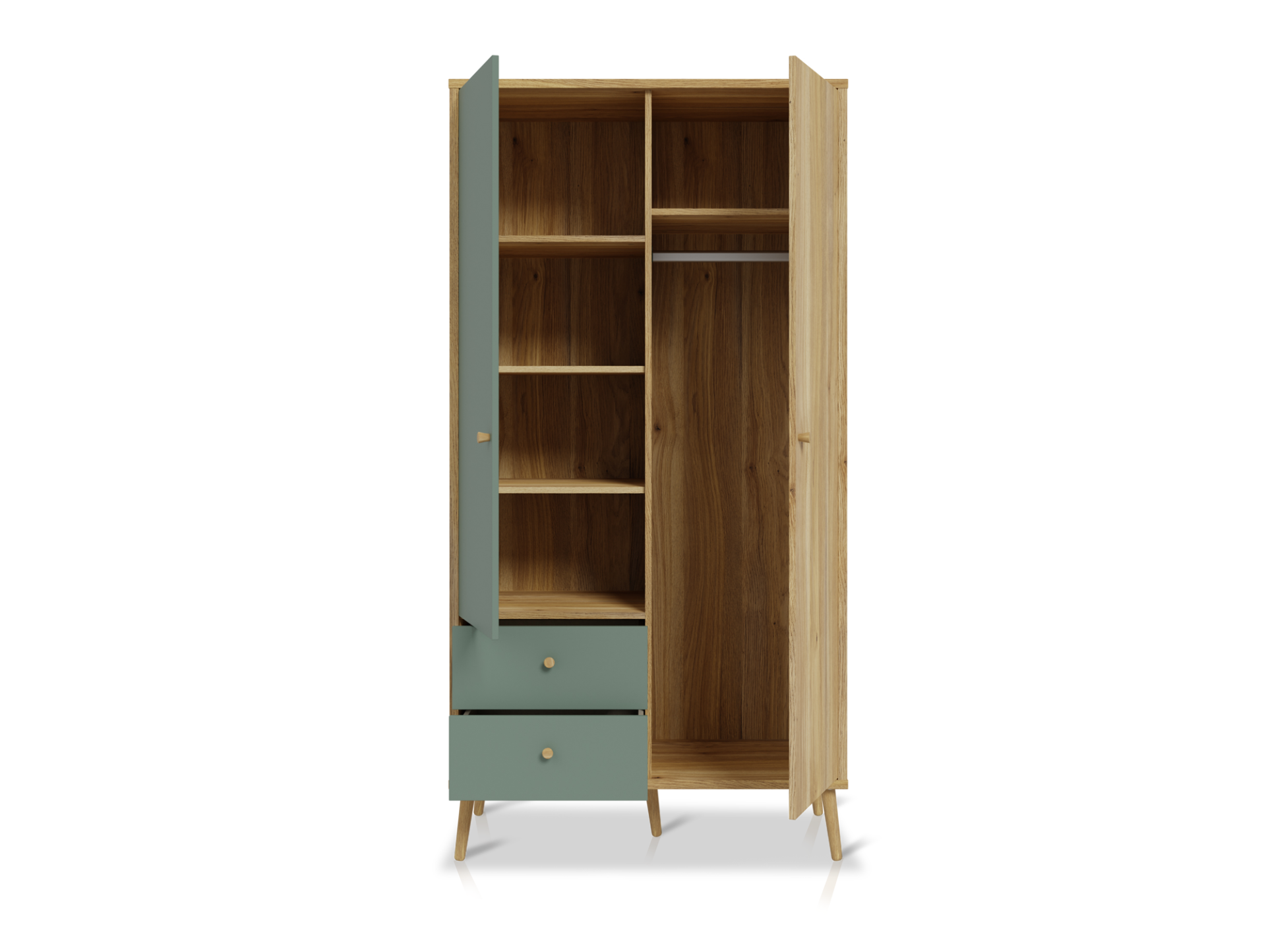 WILMONA Kleiderschrank, Material Spanplatte, Mauvella Eiche Nachbildung/salbeifarbig 
