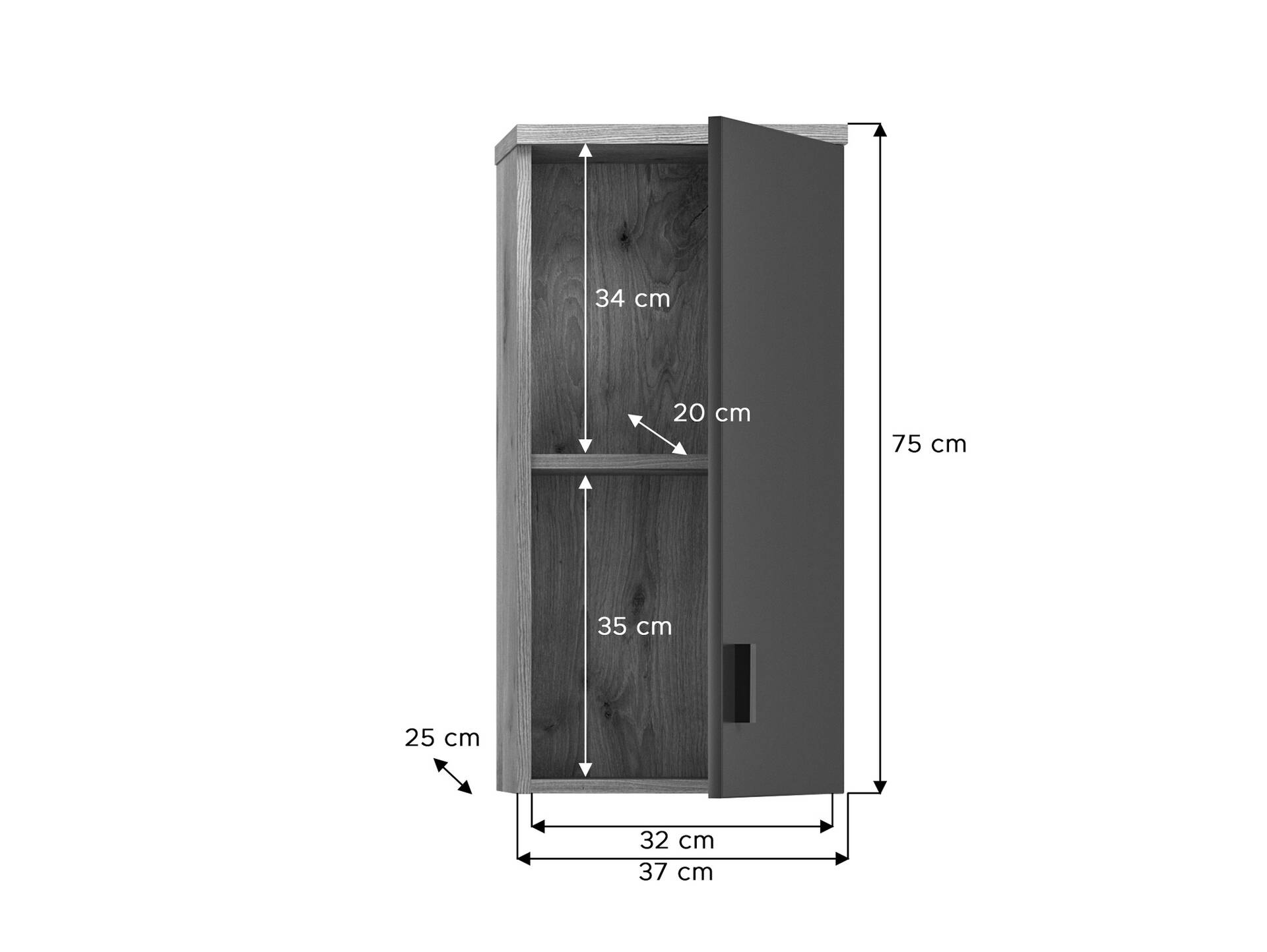 GOLDENBAY Hängeschrank fürs Badezimmer, Material Dekorspanplatte, Nox Oak Nachbildung/Grau matt 