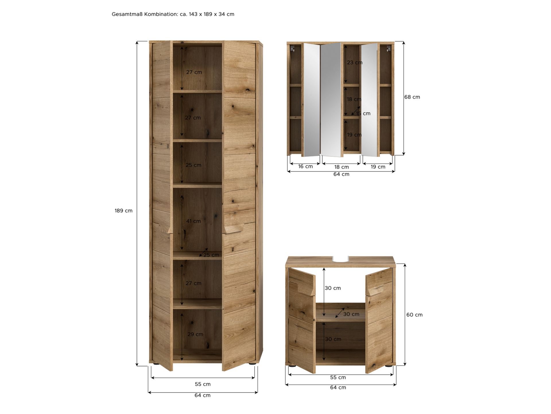 ZANTO Badezimmerset I, Material Dekorspanplatte, Evoke Oak Nachbildung 