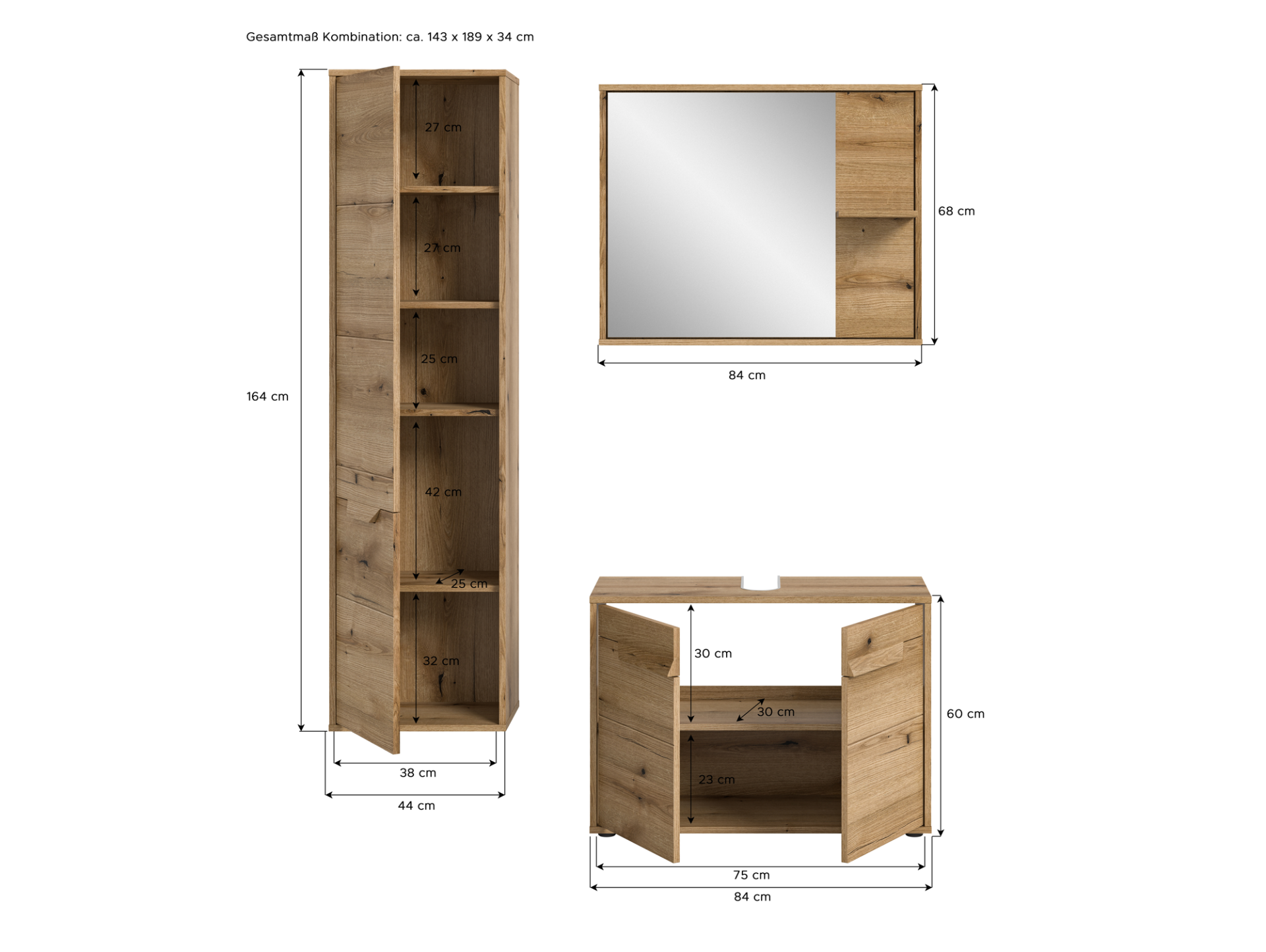 ZANTO Badezimmerset II, Material Dekorspanplatte, Evoke Oak Nachbildung 