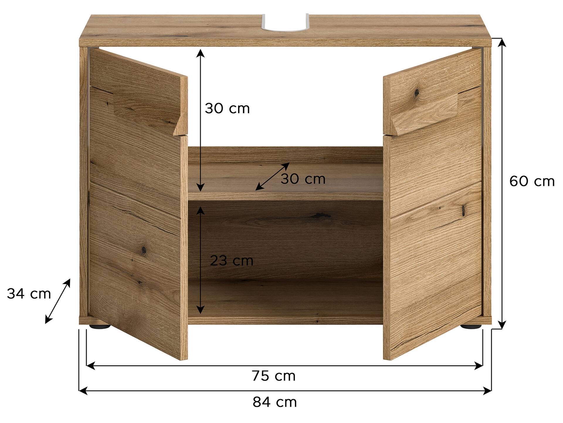 ZANTO Waschbeckenunterschrank, Material Dekorspanplatte, Evoke Oak Nachbildung 