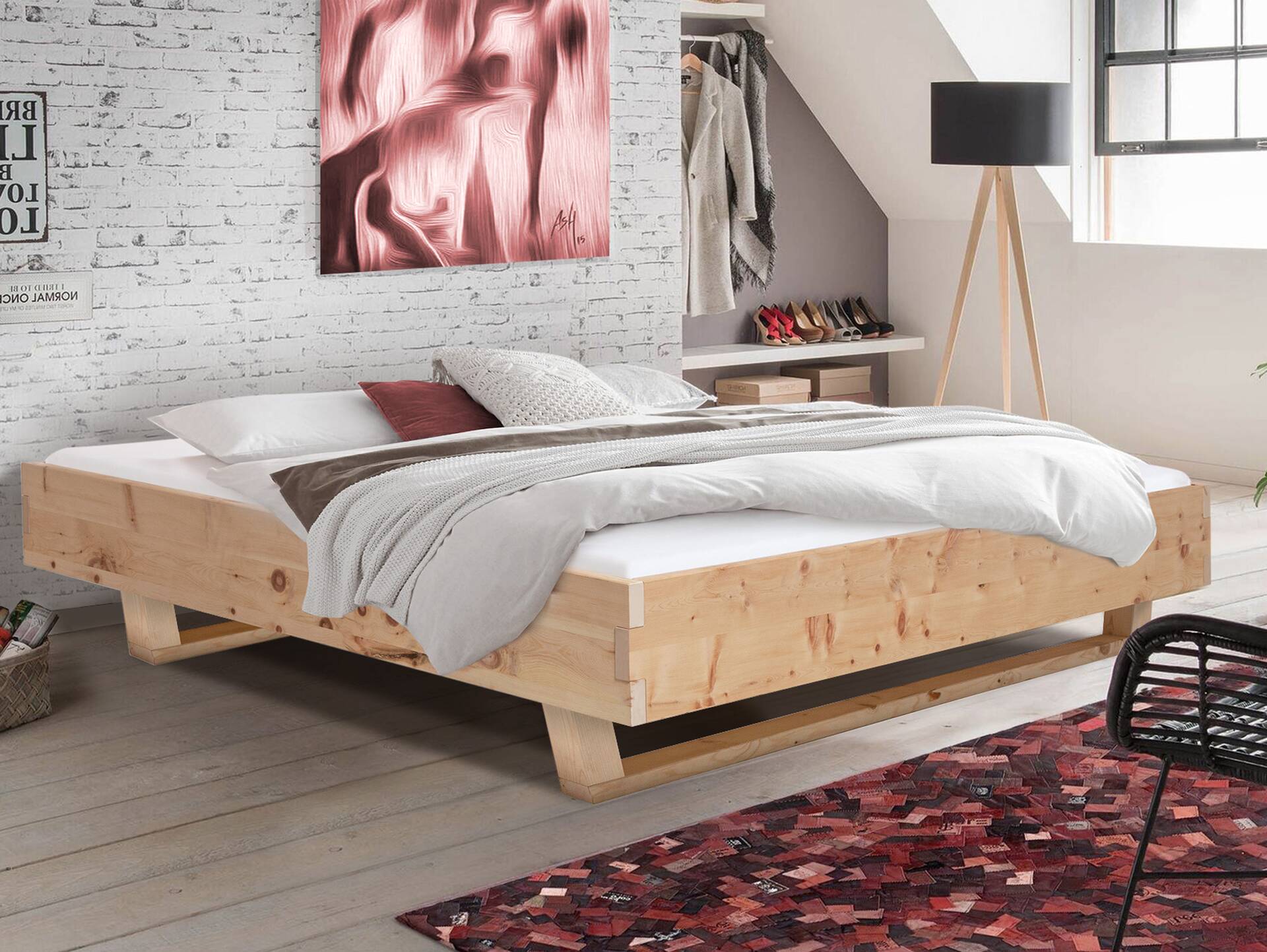 ZARUBA Holz-Kufenbett aus Zirbe, Material Massivholz, ohne Kopfteil 120 x 200 cm