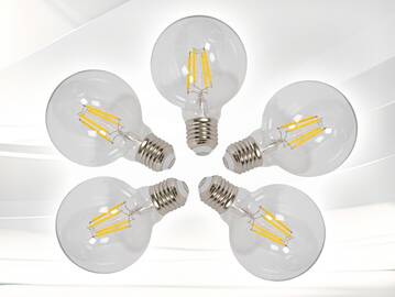 5er Set LED-Glühbirnen rund, E27, 4 Watt, warmweiss 