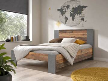 CASSIA Bett, Material Dekorspanplatte, Old Wood Vintage Nachbildung/betonfarbig