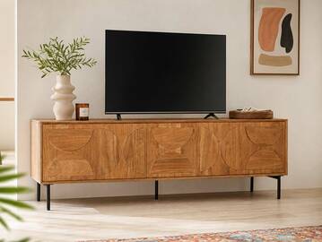 CATANDO TV-Element, Material Massivholz, Akazie honigfarben/Abs. schwarz