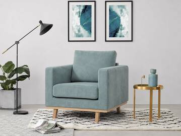 CORIN Sessel mit Echtholz-Untergestell, Bezug in Velour-Optik Mint
