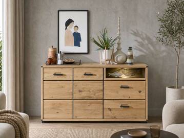 GOJA Sideboard I, Material teilmassiv, Artisan Wildeiche/graphitfarbig