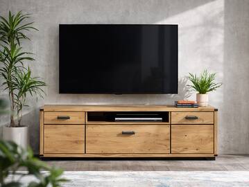 GOJA TV-Element, Material teilmassiv, Artisan Wildeiche/graphitfarbig