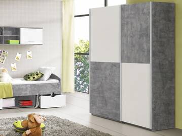 LILLY Schiebetürenschrank 120 cm, Material Dekorspanplatte, betongrau/weiss 