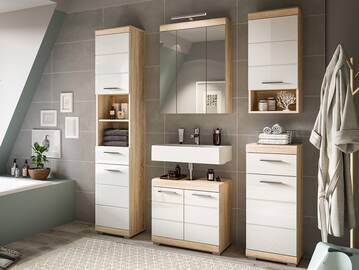 LUCERA Badezimmerset I, Material Dekorspanplatte, Weiss/Eiche Sonoma Nachbildung 