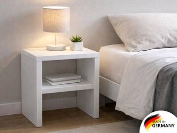 LUKY Nachtkommode mit Ablage, Material Massivholz, Fichte massiv weiss