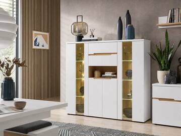 MAILAND Highboard, Material Dekorspanplatte Weiss