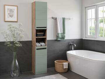 VALENCE Hochschrank, Material Dekorspanplatte, Eiche Nachbildung/schilfgrün