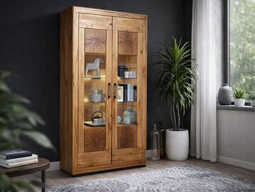 WINSTON II Vitrine, Material Massivholz, Wildeiche geölt