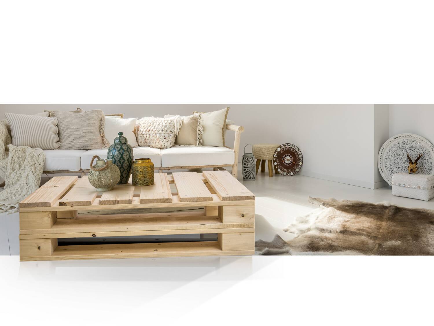 PALETTI DUO Couchtisch I aus Paletten 60x90 cm natur
