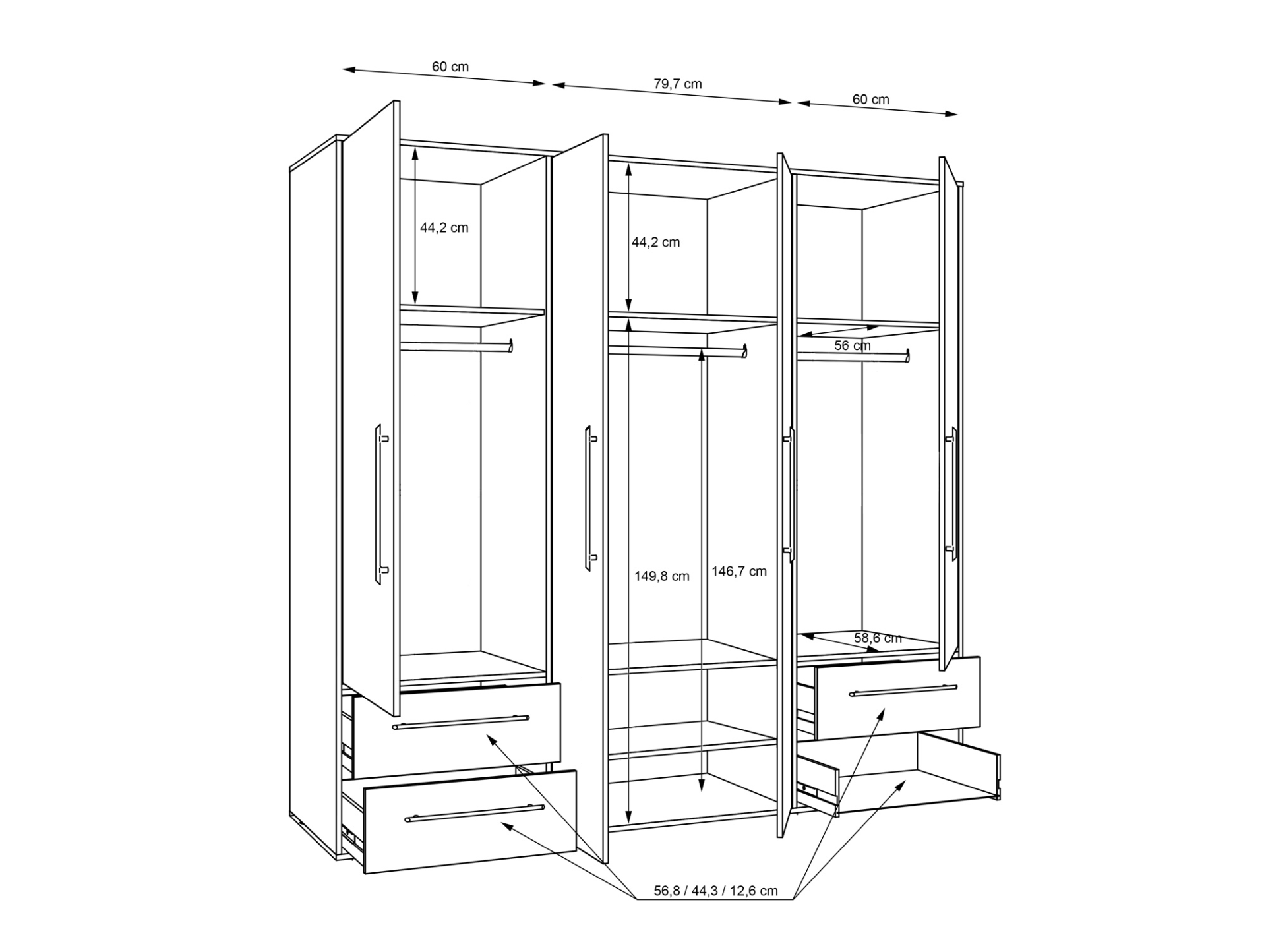 MANIKO Kleiderschrank, Material Dekorspanplatte 4-türig | Artisan eichefarbig / weiss