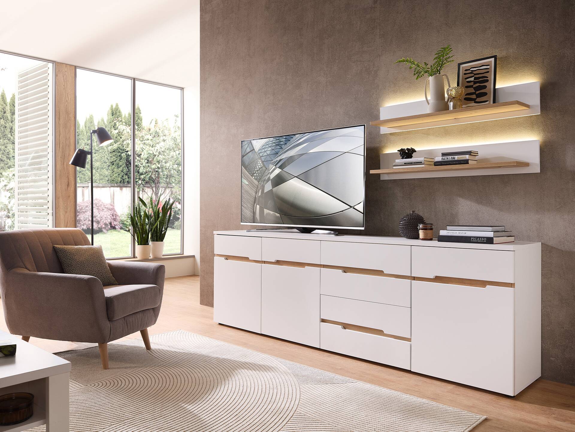 MAILAND TV-Sideboard, Material Dekorspanplatte Weiss