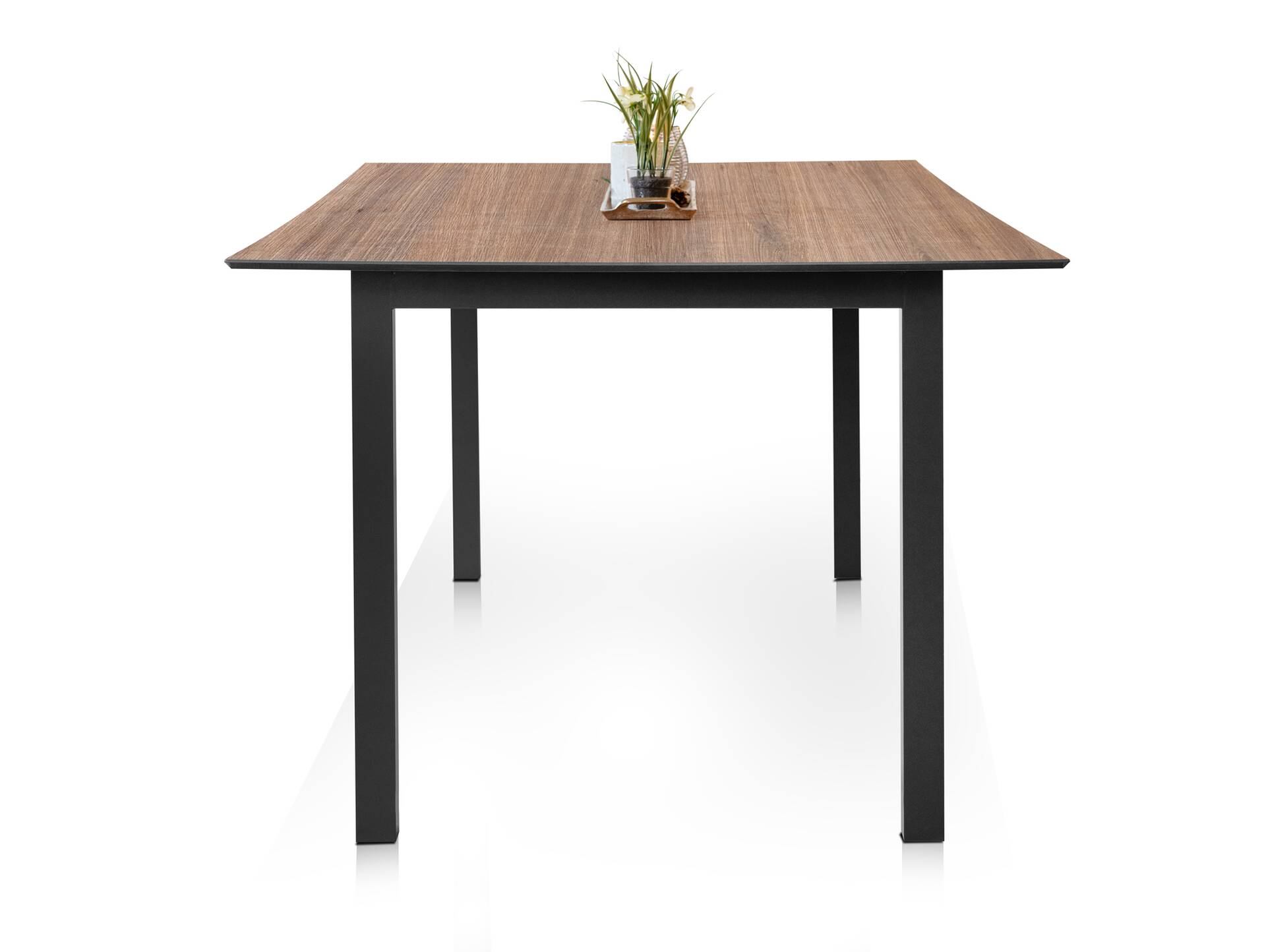 DOLOMIT Gartentisch/Esszimmertisch, Material HPL / Aluminium 140 cm | 80 cm | schwarz/eichefarbig