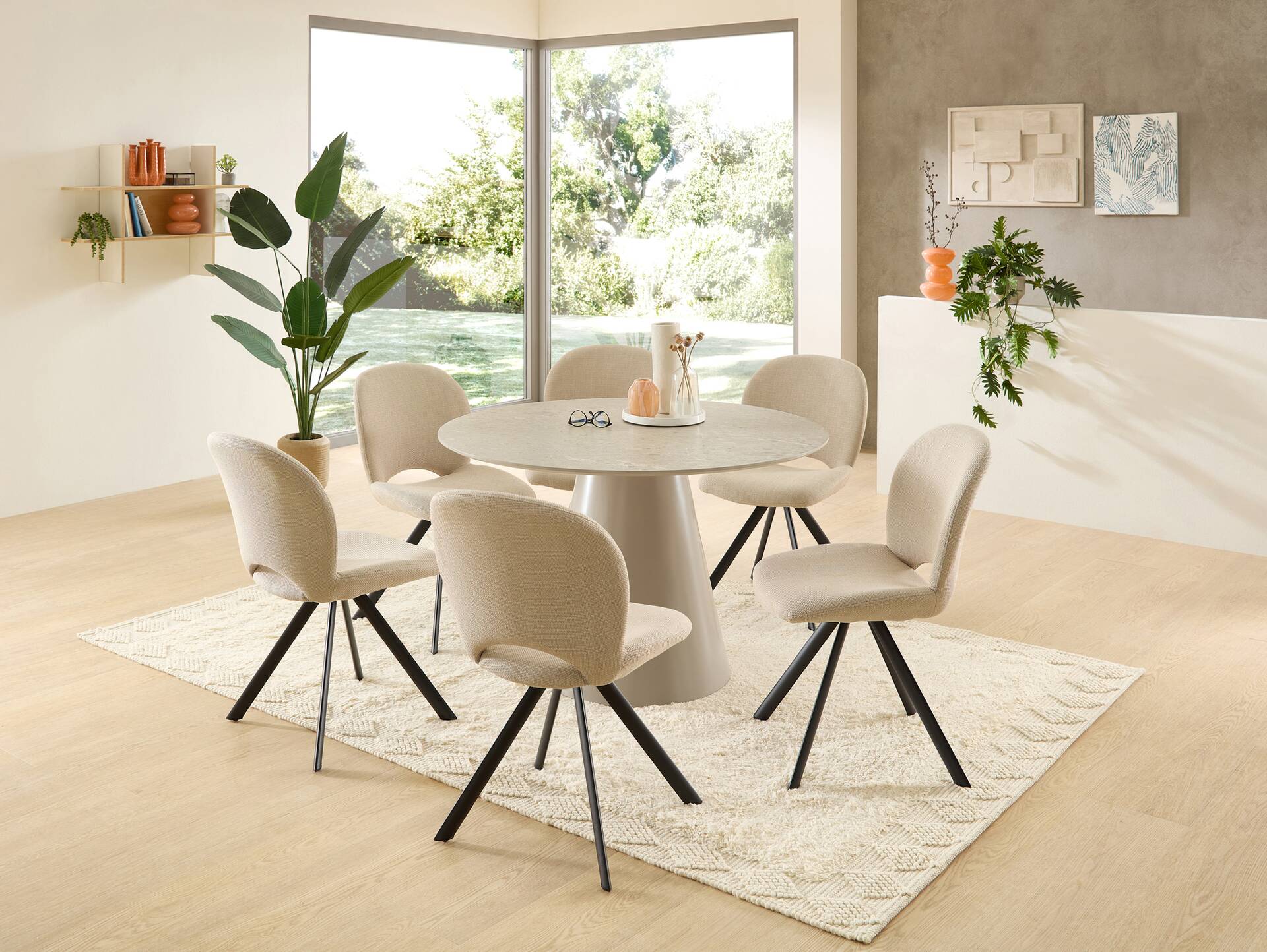 GIANNI Esstisch rund, Material MDF, Steinoptik, grau 