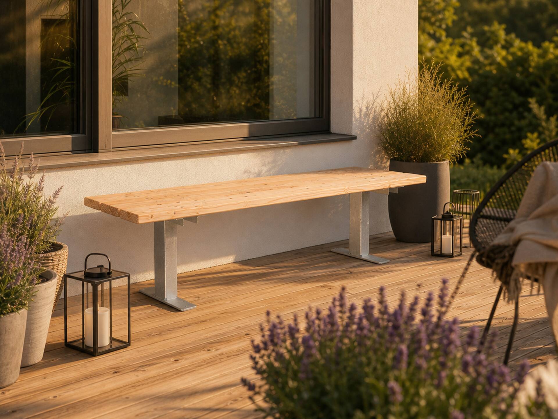 GERANO Parkbank/Gartenbank, Material Massivholz/Metall 150 cm