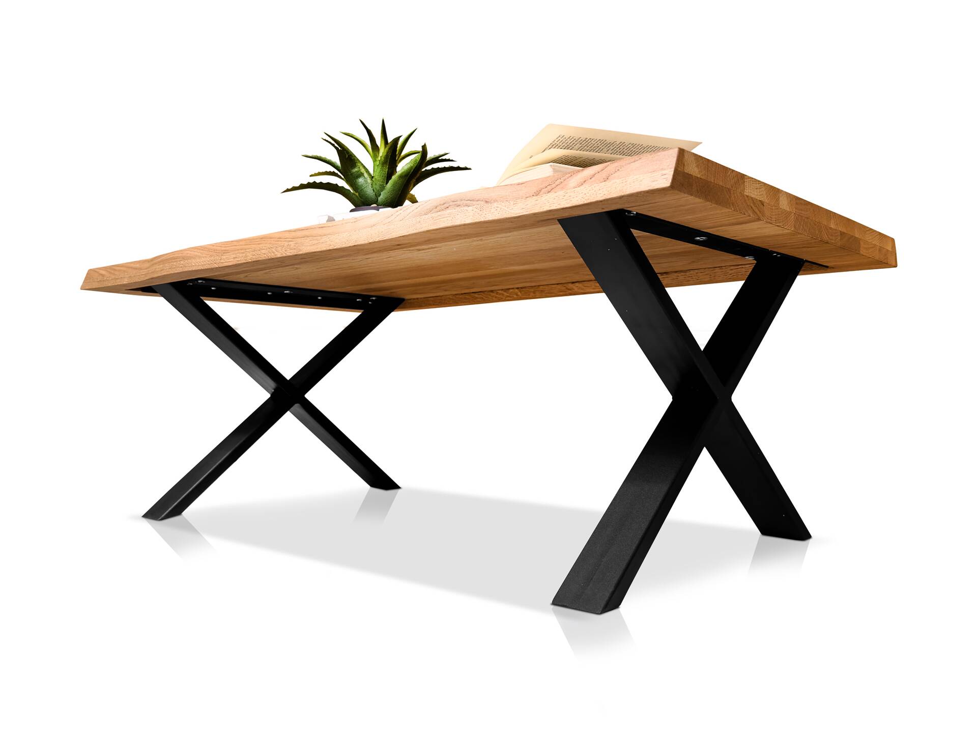 HERCO Couchtisch, Material Massivholz/Metall, Eiche geölt/schwarz 