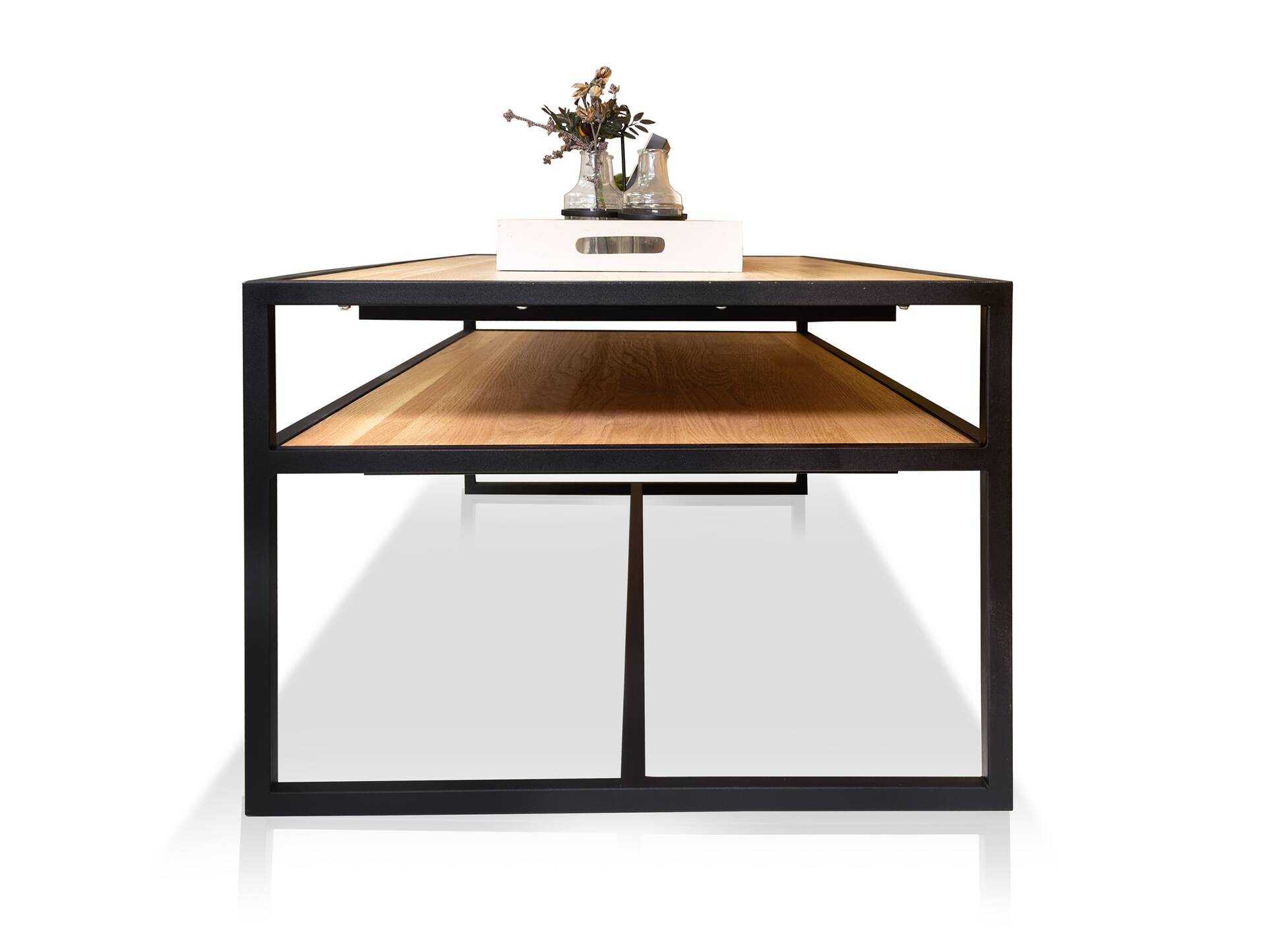 IOLA Couchtisch,  Material Massivholz/Metall, Eiche geölt/schwarz 