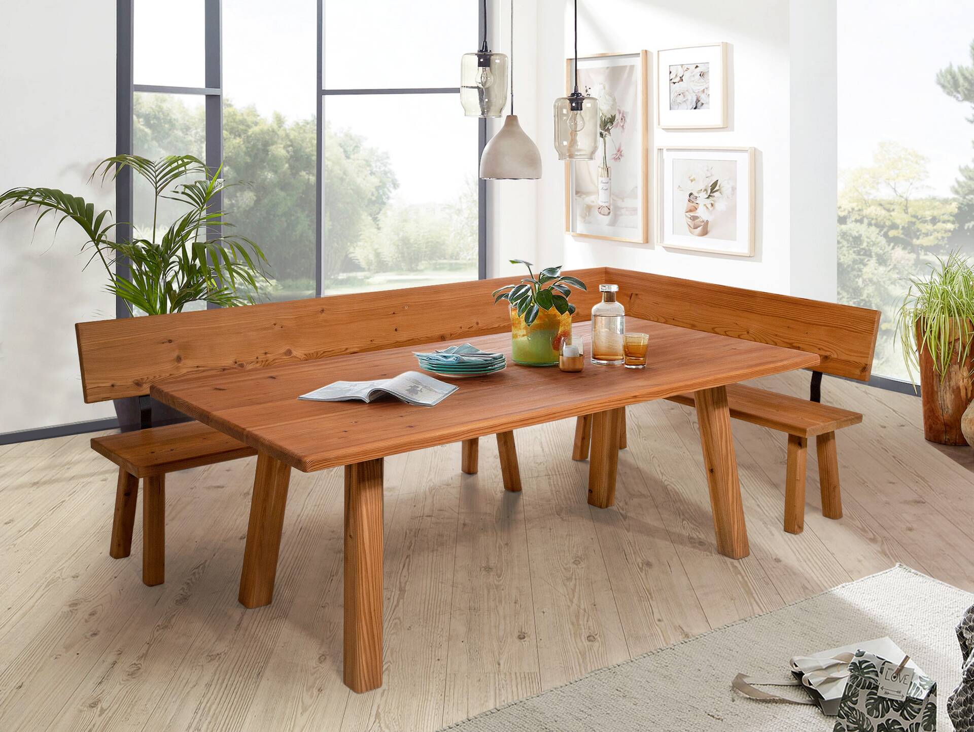 STARNBERG Eckbank, Material Massivholz, Lärche gedämpft 167 x 224 cm | lackiert